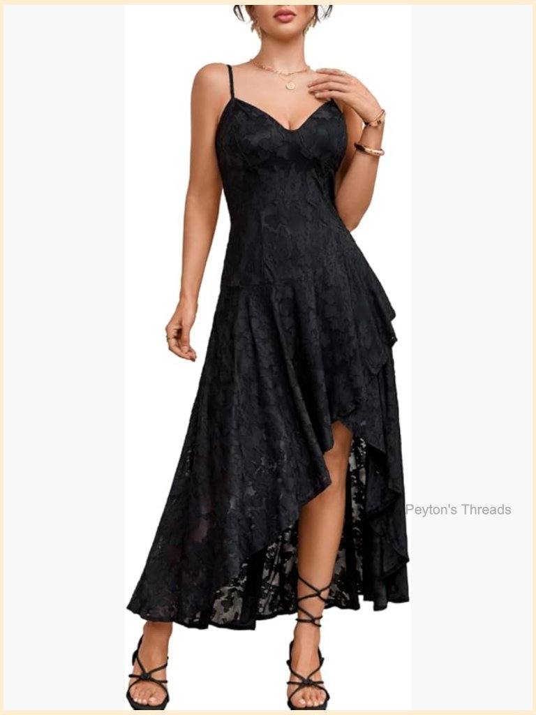 Elegant High-Low Midi Sundress, Drop Waist Jacquard Textured Flowy Dress For